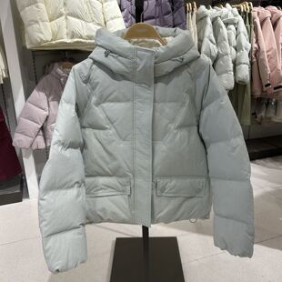 2025年冬季新款休闲女装梭织宽松连帽开襟厚羽绒服R154215102以纯