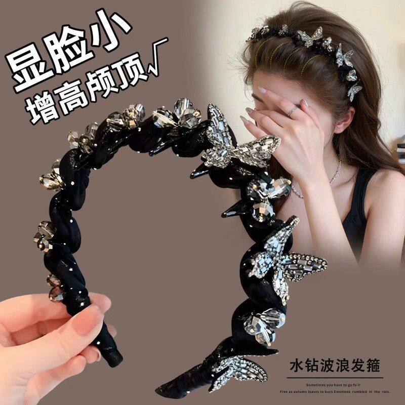 韩版麻花水钻发箍女2026新款高级感洋派时尚蝴蝶结发卡高颅顶发箍