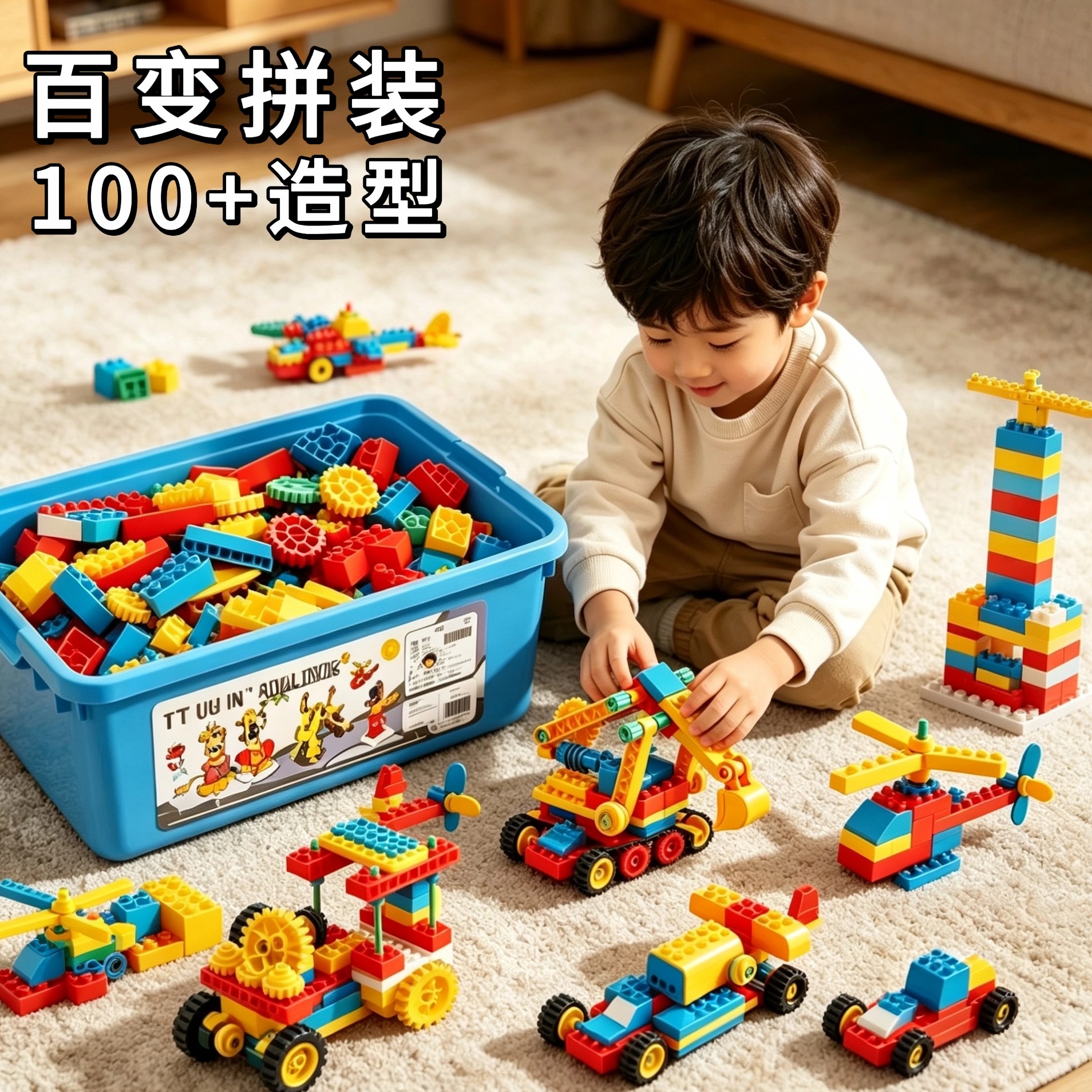 儿童大颗粒积木电动齿轮机械科教3益智拼装玩具9656男孩6岁日礼物
