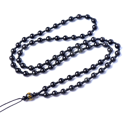 黑曜石珠链挂绳手工编织项链男女