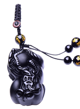 天然黑曜石霸王貔貅钥匙扣