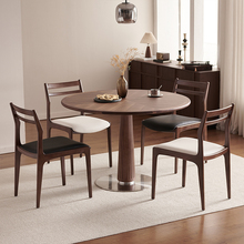 中古风北美黑胡桃木圆形餐桌法式复古实木圆桌家用小户型北欧饭桌