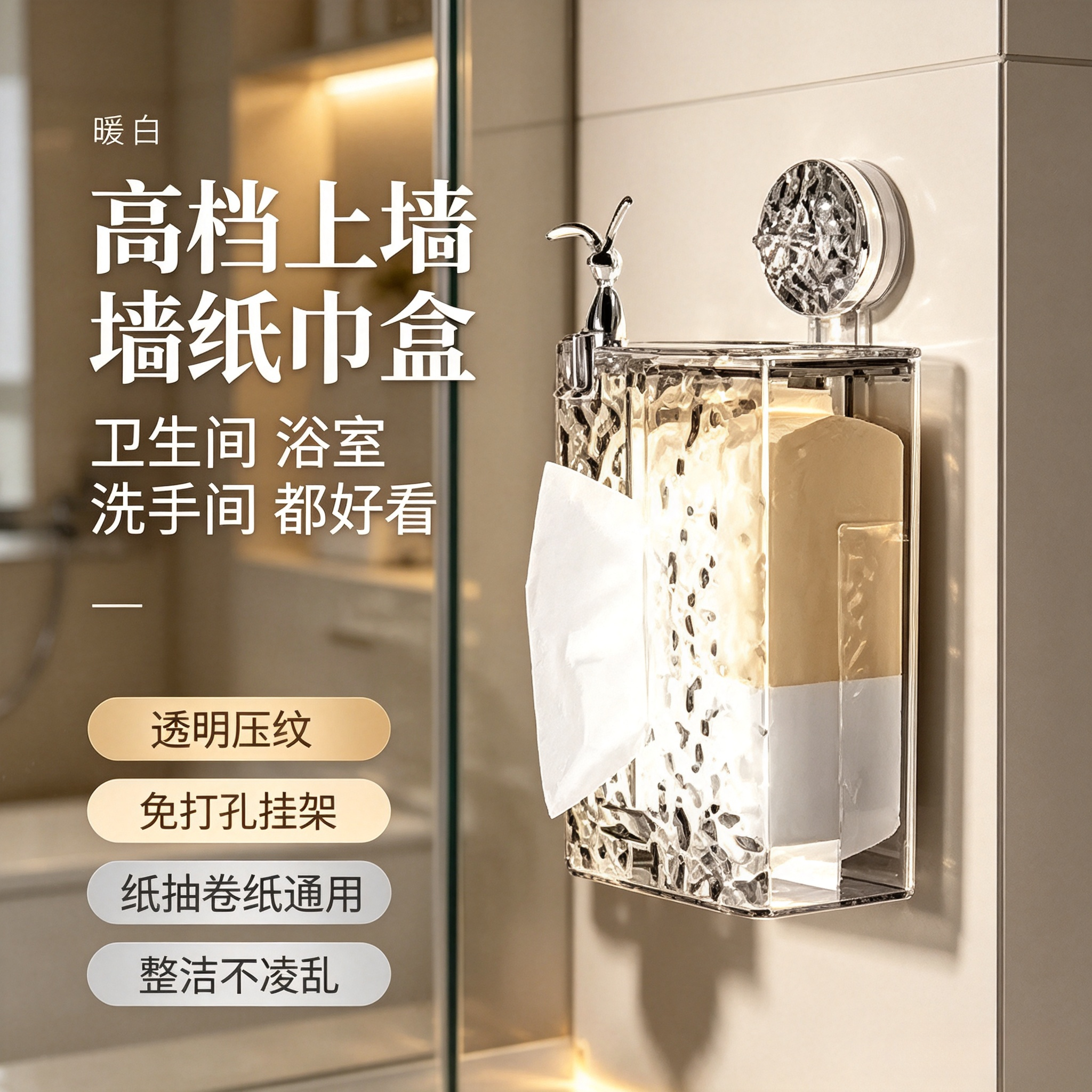 高端卫生间纸巾盒轻奢高级透明挂架放置盒新款2026纸抽盒高档上墙