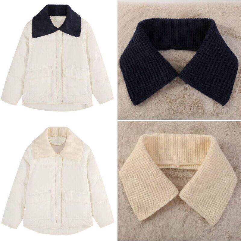 冬季羽绒服领子可拆卸保暖防脏翻领螺纹毛线方领黑色米色白色假领