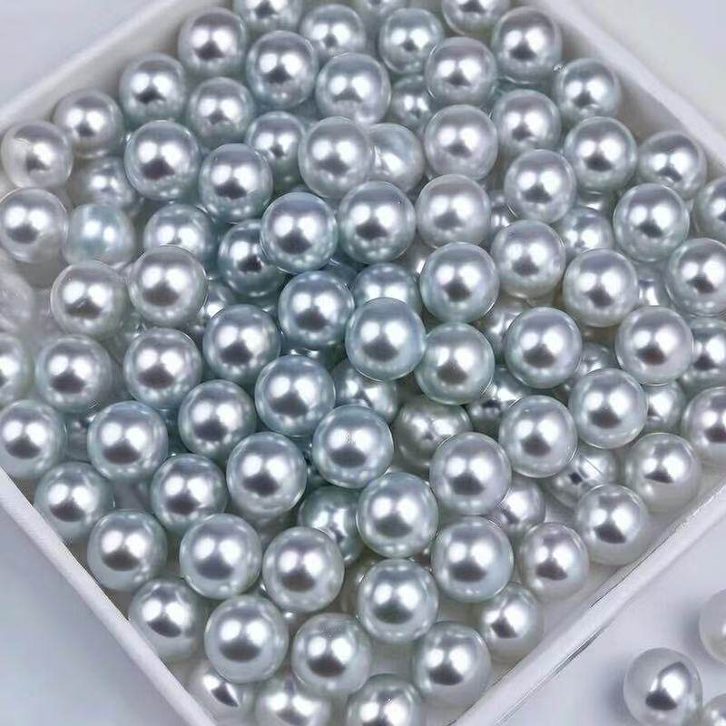 日本海水akoya真多麻裸珠单颗可挑银蓝灰强光正圆3-10mmDiy散珠