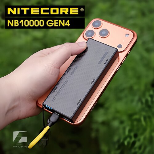 奈特科尔NB10000gen4碳纤充电宝超薄自带线户外徒步轻量移动电源