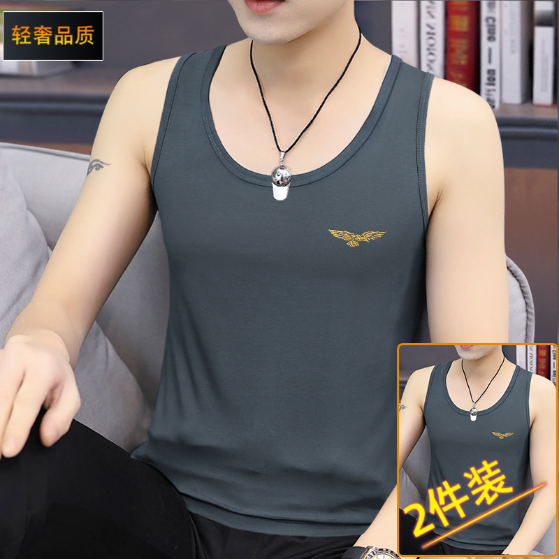 2件装】夏季莫代尔男士无袖运动背心新款健身体恤上衣服外穿潮流