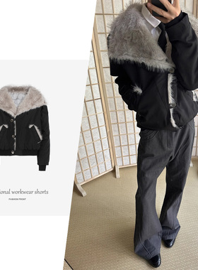 【CSMY】Slight Vogue 水貂毛天丝旧银扣交襟bomber游牧外套棉服