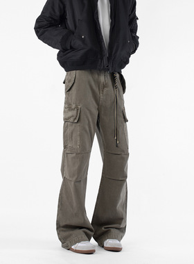 CSMY New Vintage破坏感水洗做旧立体剪裁宽松直筒伞兵工装裤男女