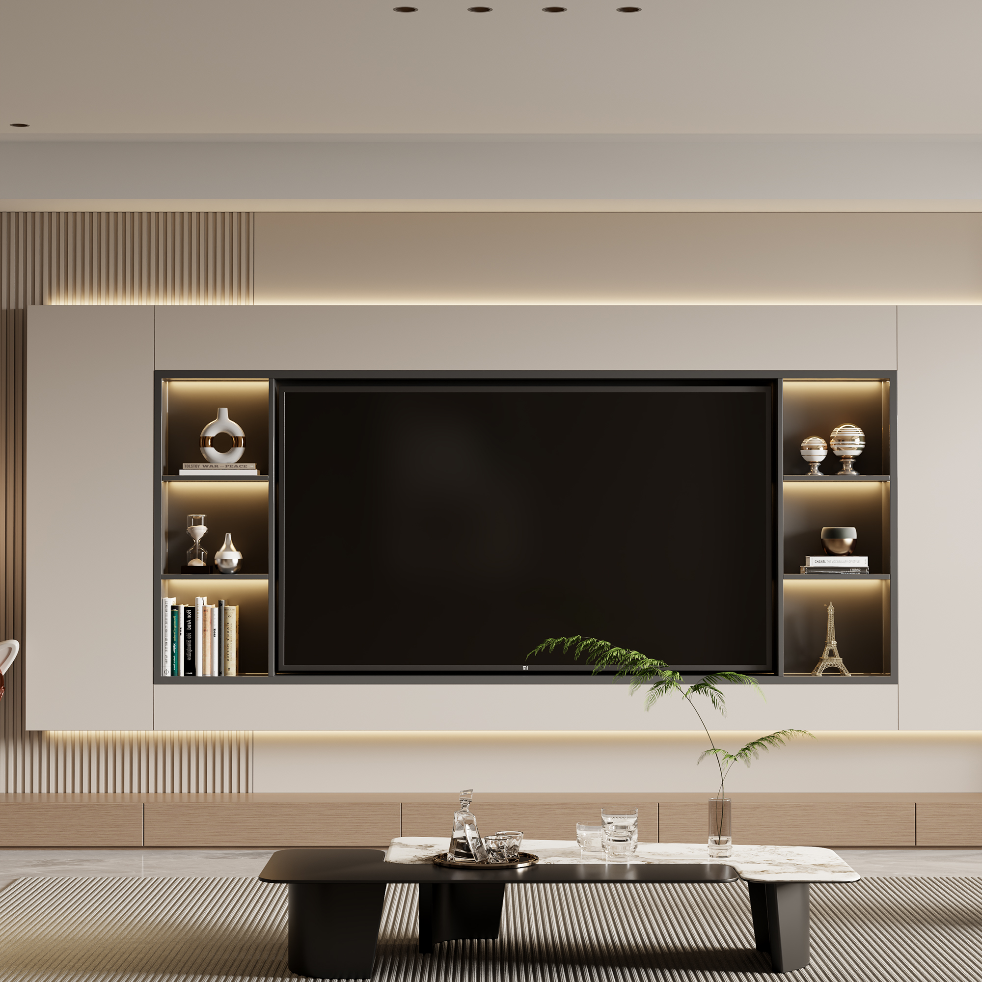 铝合金电视壁龛嵌入式65寸75寸85寸电视机高端背景柜置物架可定制