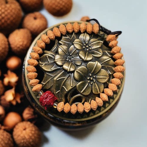朱砂菩提金叶手持金钱九华山钱子文玩手串莲花金谛听手链佛珠菩提