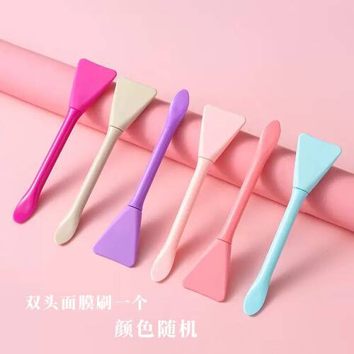 双头两用硅胶面膜刷带挖勺涂抹泥膜脸部扇形果酸刷美妆工具