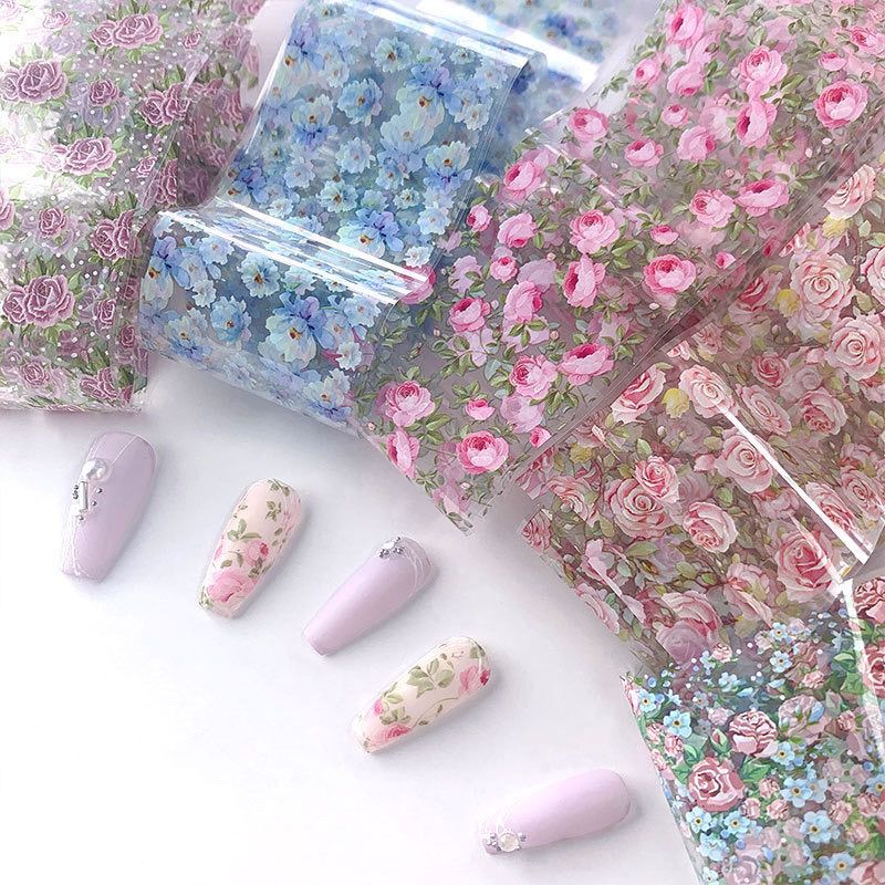 ins风小清新田园花朵美甲转印贴纸仙女唯美浪漫碎花转印纸指甲贴