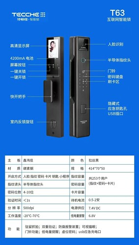 特畅恒T63J全自动3D人脸智能锁 指纹锁 远程智能密码锁 家用 民宿