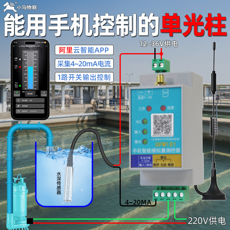 4g手机远程控制开 关模拟量无线 线传输模块4~20ma电流检测液位感
