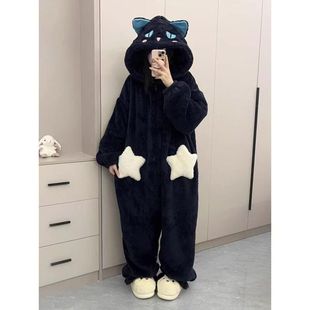 搞笑斯比奈鲁冬季睡衣秋冬款珊瑚绒加绒加厚卡通连体家居服可外穿