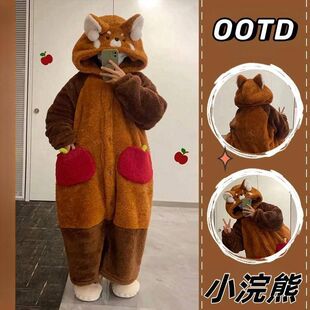 可爱卡通小浣熊珊瑚绒睡衣女2025年新款冬季加厚睡袍可外穿家居服
