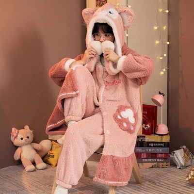 特价！！可爱卡通玲娜贝儿加厚珊瑚绒睡衣女秋冬季法绒睡袍浴袍