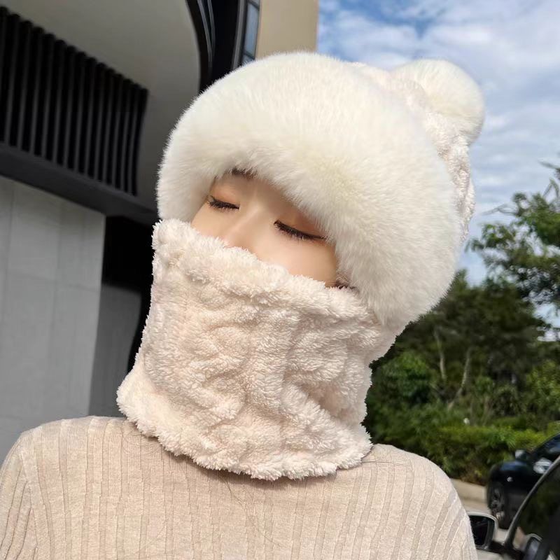 冬季围脖口罩一体帽子新款女加绒帽子