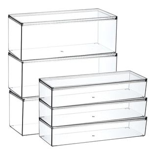 透明长方形桌面收纳盒塑料有盖防尘化妆品亚克力饰品吧唧收纳盒子