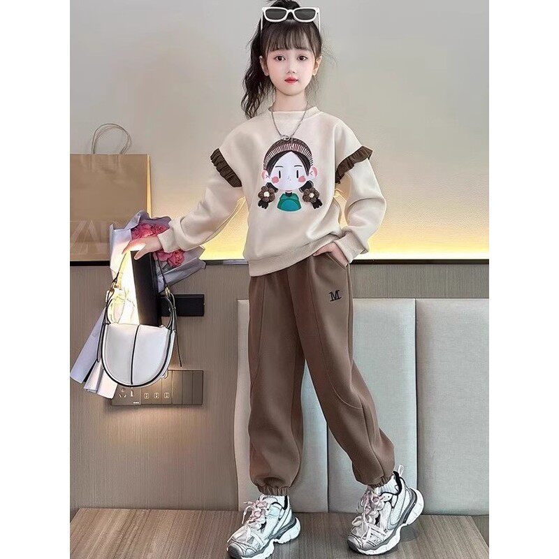 法国BERYDIA女童秋冬新款女孩加绒加厚套装洋气儿童运动大童卫衣