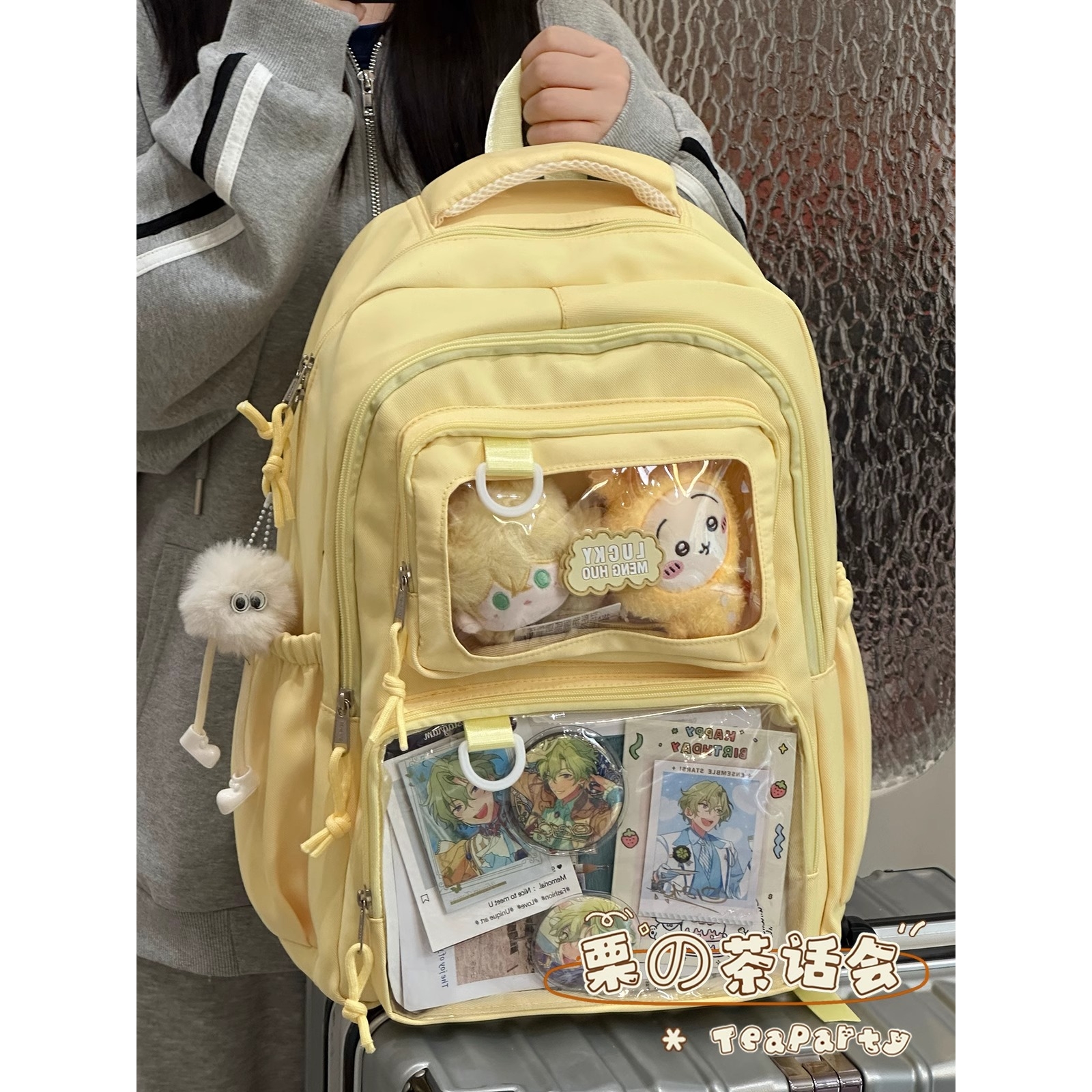 日系痛书包原创大容量双肩透明吧唧包痛包初中女生二次元风双肩包