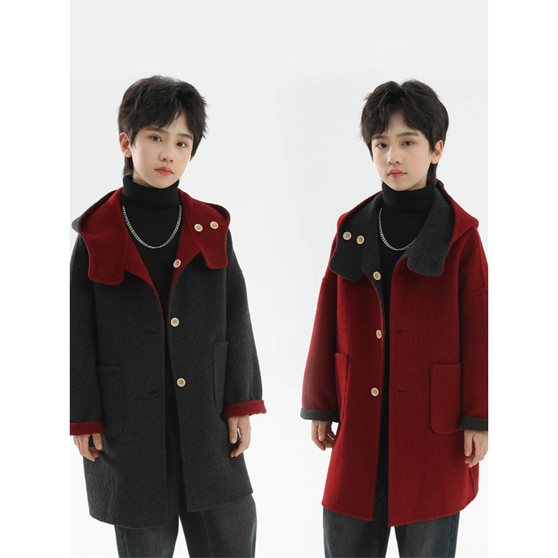韩国Uamtor儿童双面羊绒大衣秋冬男童拜年服高级感中长款羊毛外套