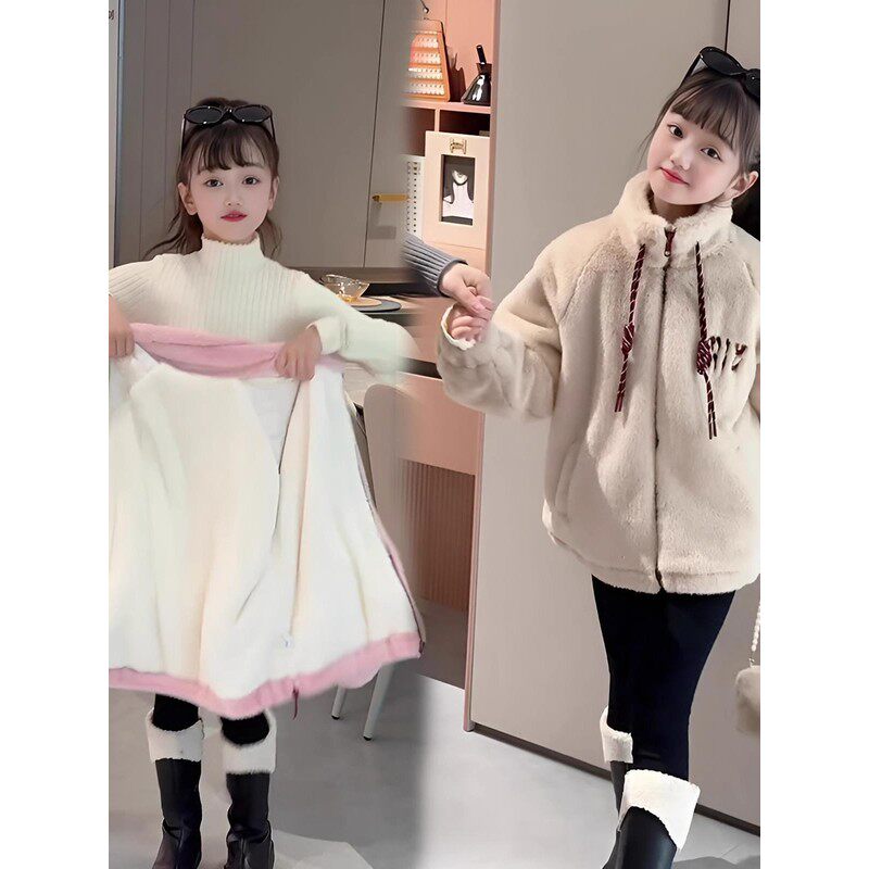 法国BERYDIA女童冬季加绒加厚毛毛衣中大童女孩时髦休闲网红棉服