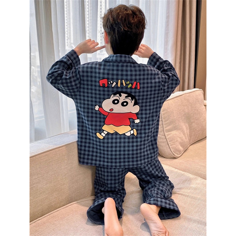 韩国Uamtor男童睡衣春秋季纯棉长袖薄款2025新款青少年男孩家居服