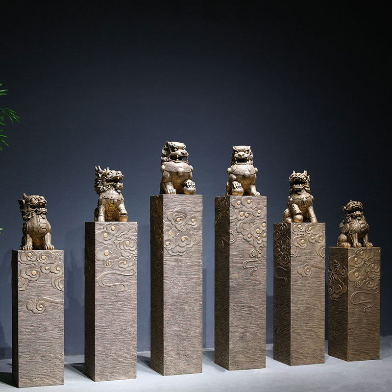 仿石拴马柱酒店庭院大堂客厅玄关走廊大摆件麒麟貔貅狮子装饰品
