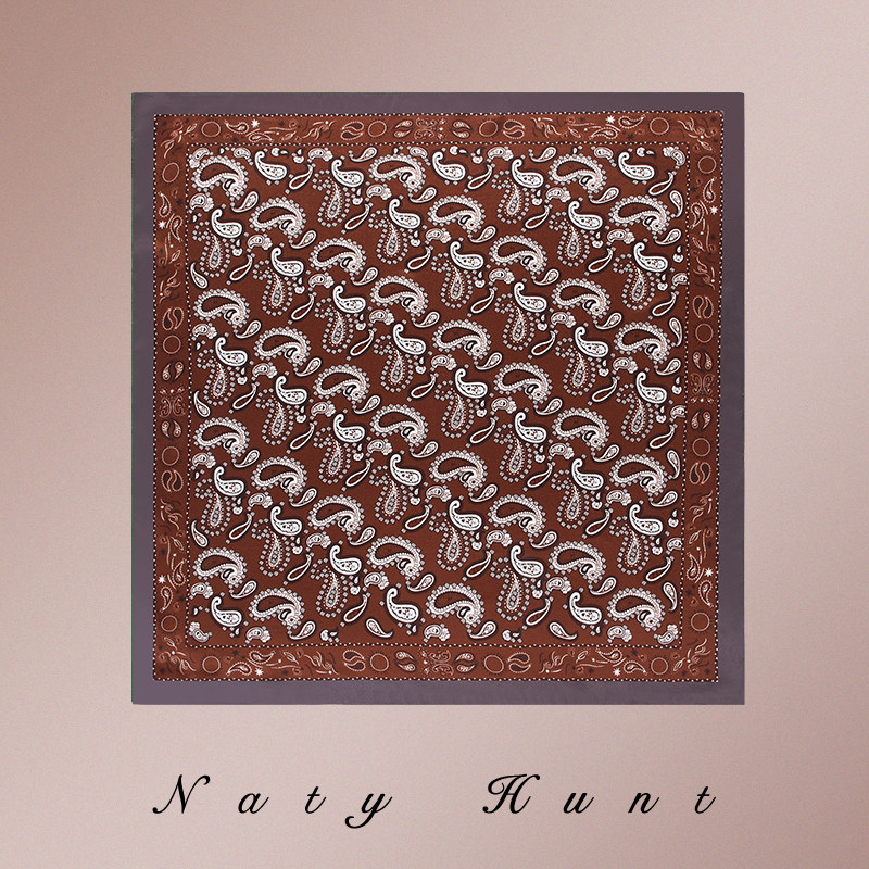 natyhunt新款红色佩斯利花纹印花丝巾时尚腰果花真丝方巾礼盒装