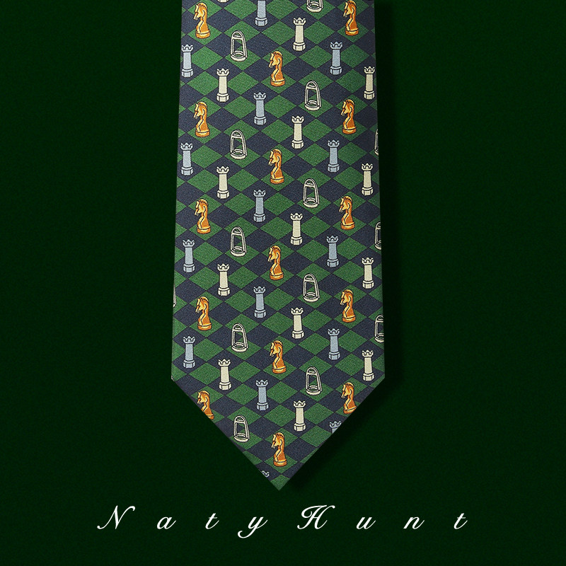Natyhunt英式复古风绿色棋盘格撞色真丝男士领带商务休闲礼盒装