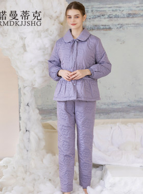女士秋冬季轻羽绒翻领简约家居服