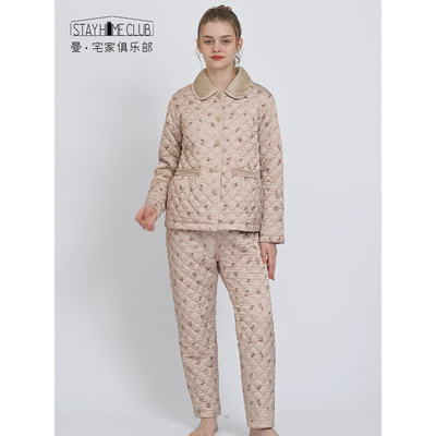 曼诺曼蒂克天丝缎三层加厚家居服