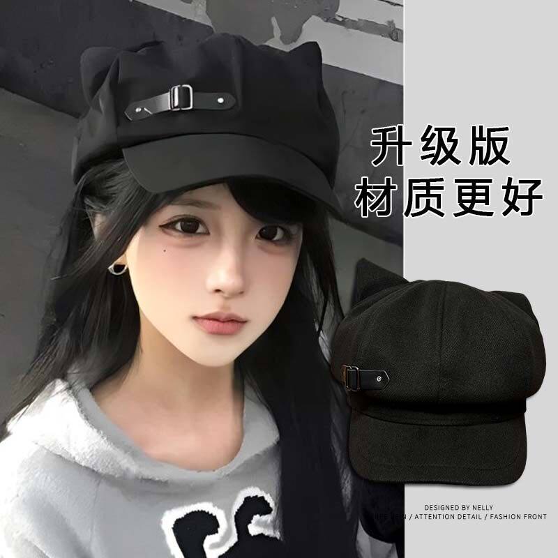 日系y2k猫耳朵贝雷帽子女二次元亚文化甜酷软萌可爱八角帽宅系潮