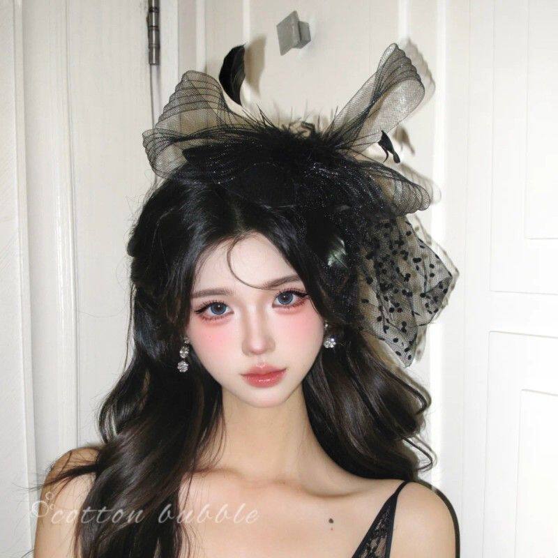 复古小千金黑色头饰赫本风波点网纱小礼帽发夹女民国拍照生日发饰