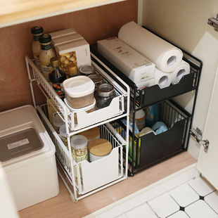 厨房下水槽置物架抽拉式 卫生间用品整理架台面橱柜分层储物收纳架