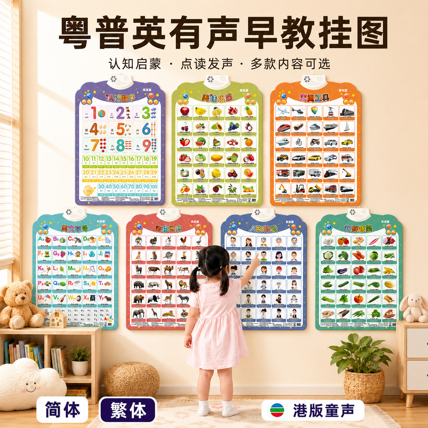 儿童中英粤语有声挂图早教幼儿手指点读认知发声启蒙墙贴图片