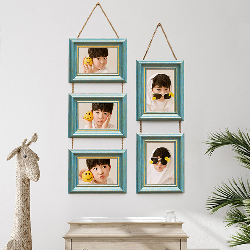 现代简约儿童麻绳组合挂墙相框免打孔沙发卧室客厅影楼照片框,家居饰品,现代装饰画,淘宝优惠券,粉丝福利购,淘宝优惠卷
