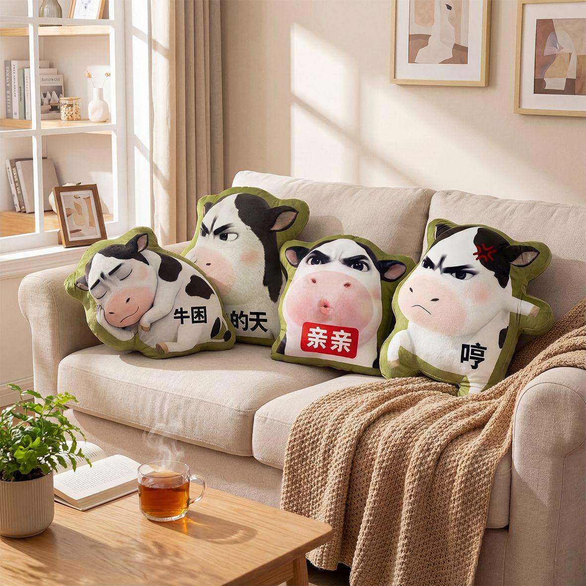 草地牛牛毛绒抱枕卡通动漫周边床头沙发靠垫靠背生日礼物