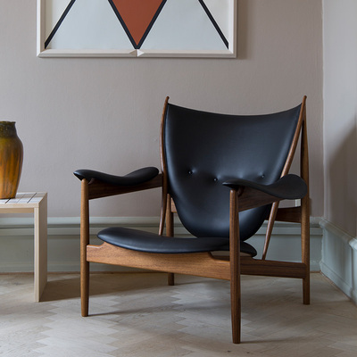 客厅设计实木北欧真皮酋长椅