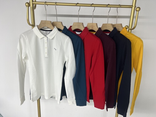 21213 出口韩国余高尔夫女士春秋翻领polo长袖珠地棉速干清仓处理