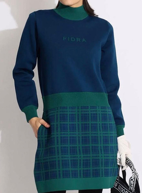 21214 出口日本余潮牌高尔夫服装女士秋冬新款长袖针织弹力连衣裙