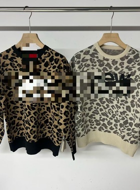 42C27 出口余日单高尔夫服装女士春秋圆领豹纹长袖针织衫毛衣NEW