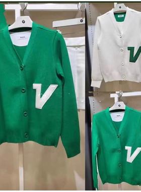 D013  高尔夫服装女士春秋新品针织开衫纽扣外套绿色字母爆款推荐