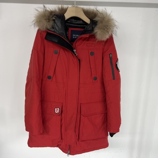 24126 出口余韩单高尔夫球女士服装秋冬新品羽绒保暖连帽外套红色
