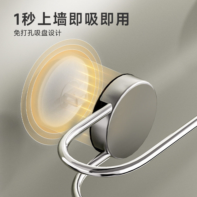吸盘毛巾架免打孔卫生间高级感浴室高端不锈钢双杆晾毛巾收纳架子