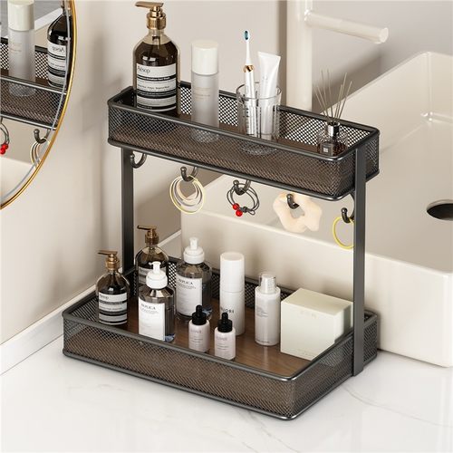 卫生间置物架浴室洗漱台化妆品收纳整理架梳妆台桌面双层展示架子