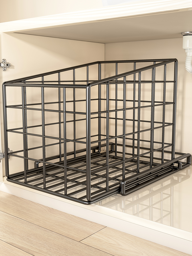 厨房橱柜拉篮下水槽置物架抽拉式多层整理架子多功能碗碟调料收纳