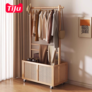 挂衣架落地卧室门口实木简易衣架家用晾衣架多功能轻奢藤编衣帽架